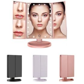 Trifold Lighted Vanity Makeup Mirror with 22 LEDs Lights (Color: pink)